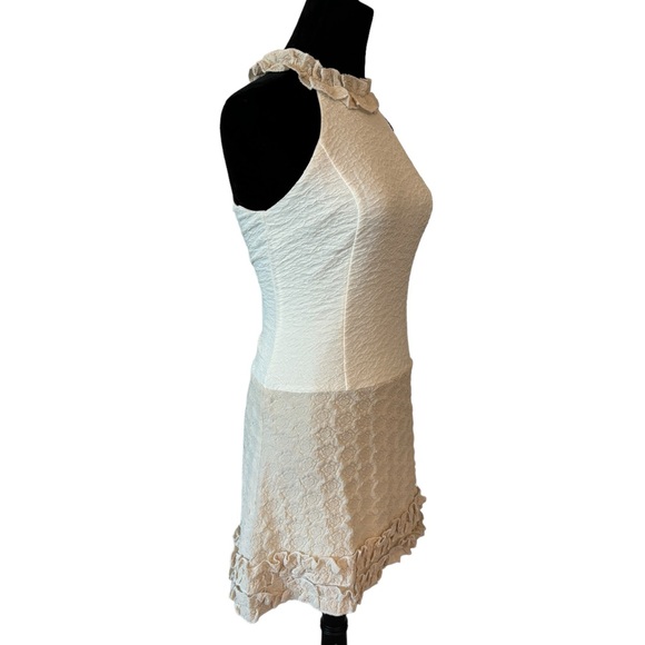 Two Tone Textured Ruffle Stretch Dress Small - Picture 6 of 7